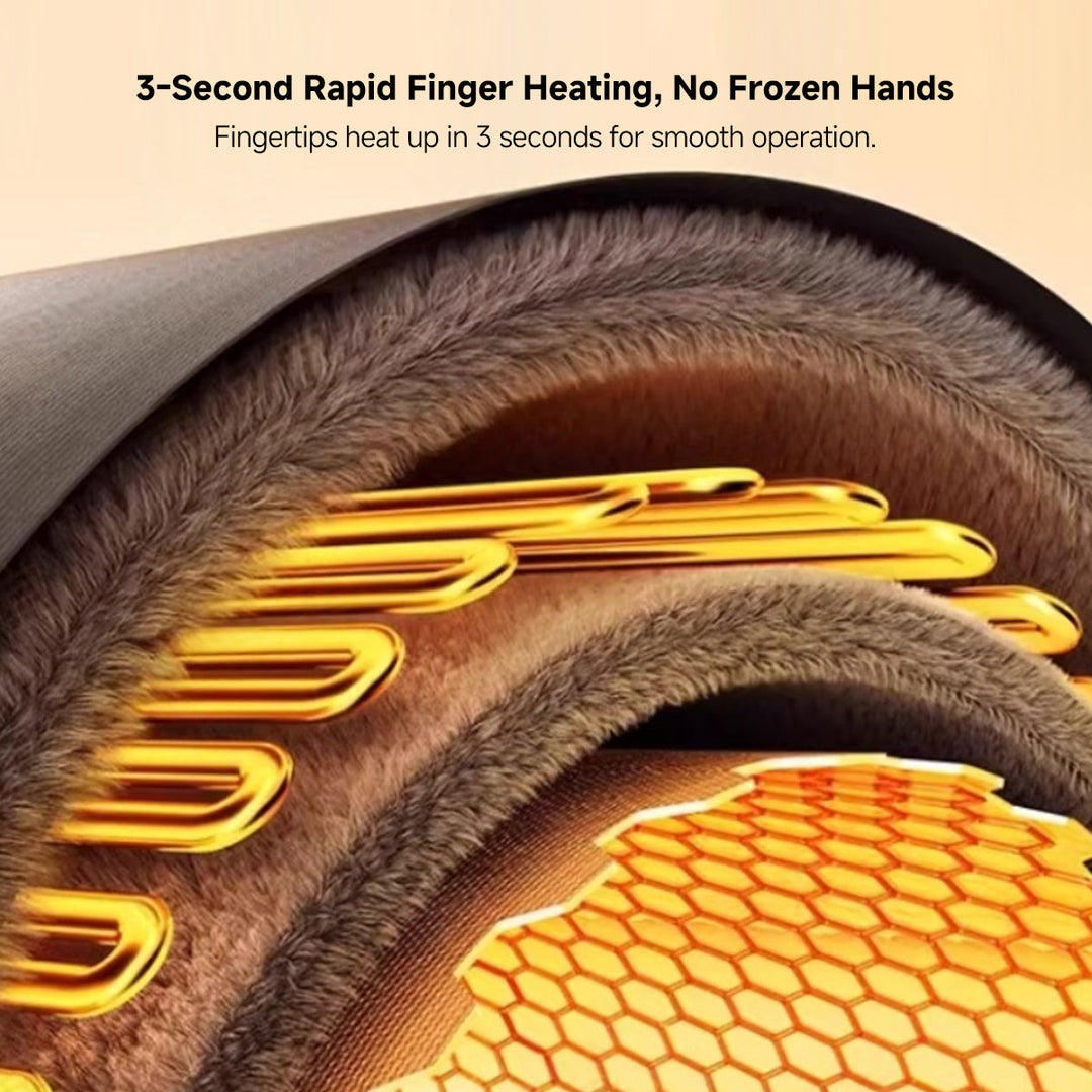 Heated insulated gloves for extreme cold, featuring adjustable wrist straps and gauntlets.