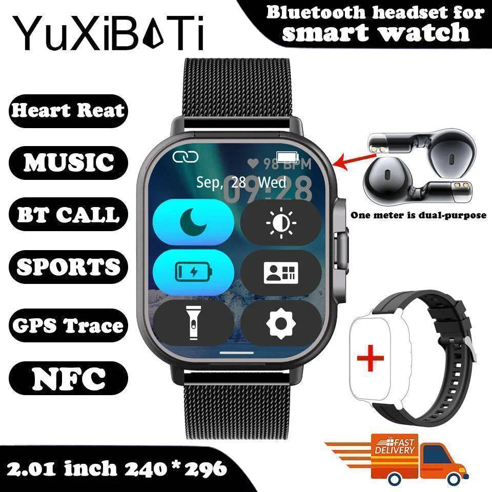 Detail of the smartwatch's earbud storage compartment, highlighting the secure and compact design.