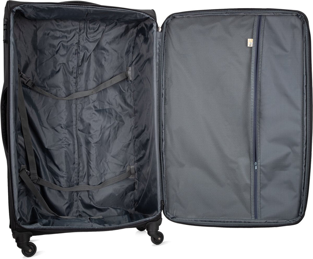 Lightweight & maneuverable unisex softshell spinner carry-on, secure with TSA lock.