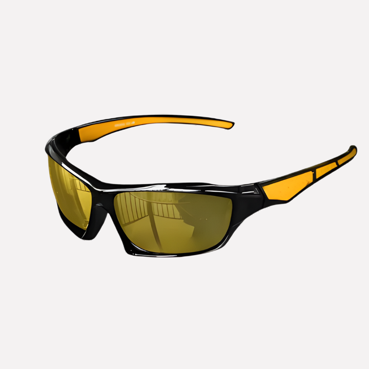Glare-reducing polarized UV400 sports wrap sunglasses, offering superior eye protection for outdoor activities.