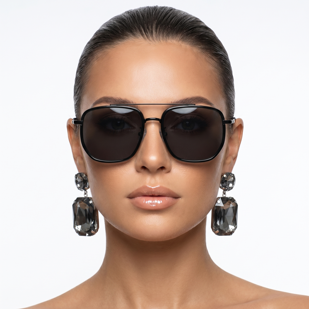 Modern unisex square frame eyewear for UV protection & glare reduction. Fashion accessory.