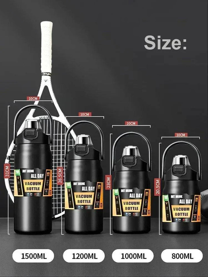 Insulated stainless steel water bottle, 24oz capacity, with integrated straw for easy sipping.