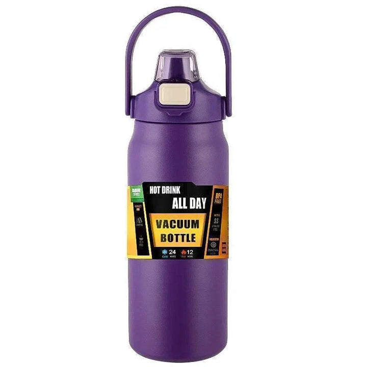 Eco-friendly stainless steel water bottle with straw, reusable and portable for daily hydration.