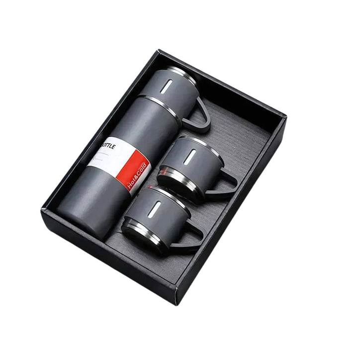 Stainless steel reusable water bottle next to a gym bag, promoting healthy hydration & eco-friendly lifestyle