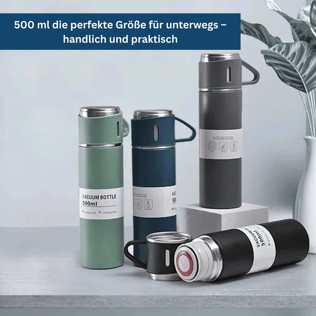 Silver stainless steel insulated water bottle with tight seal lid, perfect for travel & everyday use, unisex design