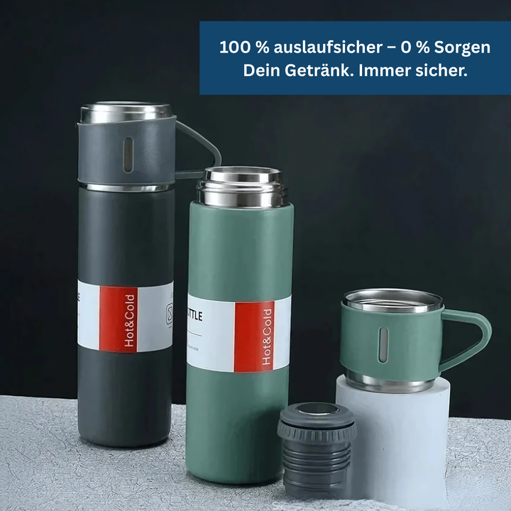 Group of stainless steel vacuum insulated water bottles in various sizes, unisex, hot cold drinkware options