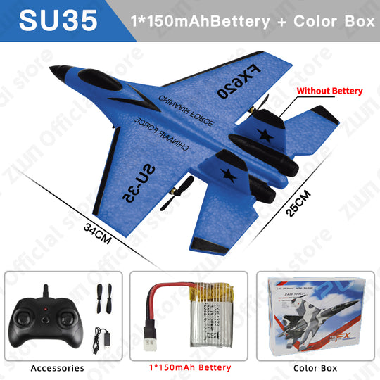 Unisex SU35 RC plane with bright LED lights, a high-performance remote control fighter jet for outdoor hobby.
