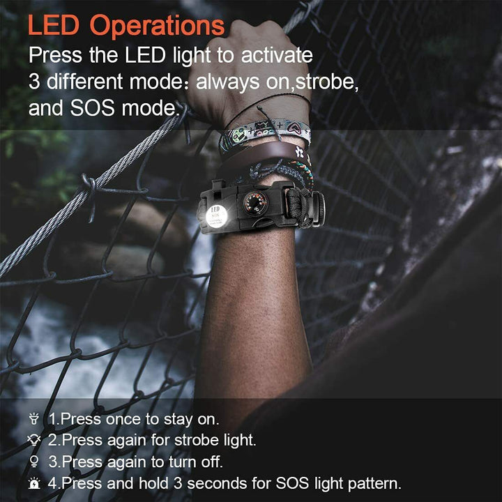 Unisex hiking tool: paracord survival bracelet with thermometer, compass, and emergency whistle