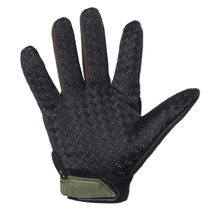 Overhead shot of tactical anti-skid gloves, showcasing the tough material and flexible design for hunting & outdoor sports