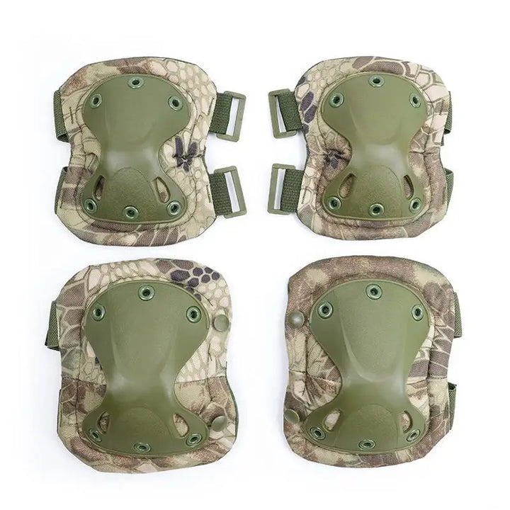 Unisex black tactical knee and elbow pads, perfect for hunting, skating, and airsoft protection