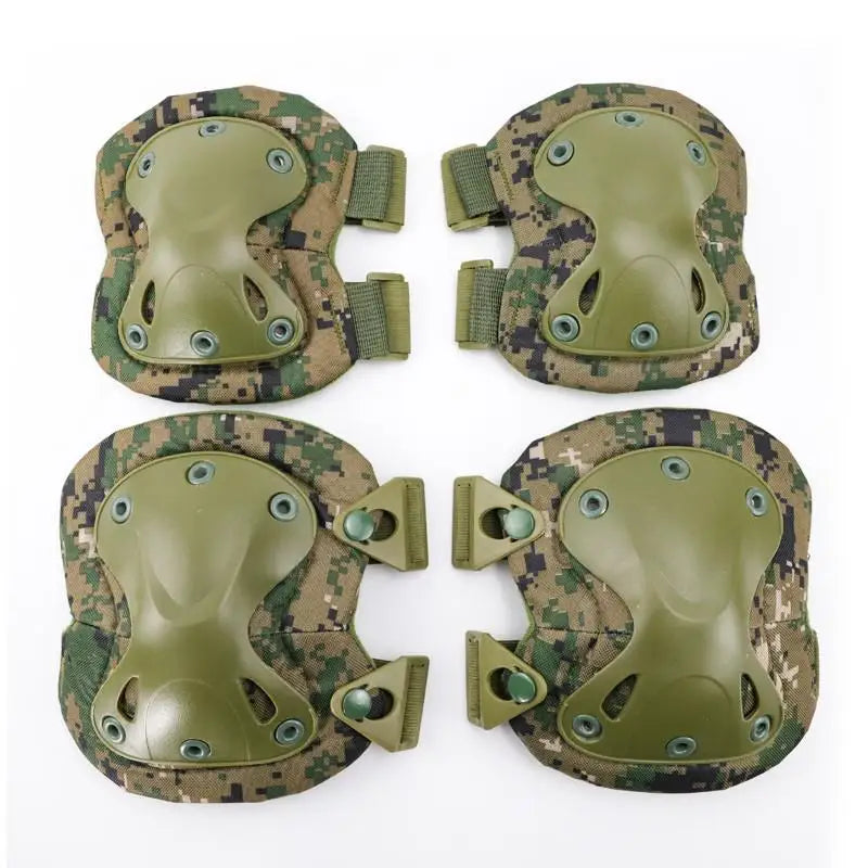 Ergonomic tactical knee pads in desert camo, designed for comfort and protection in outdoor sports