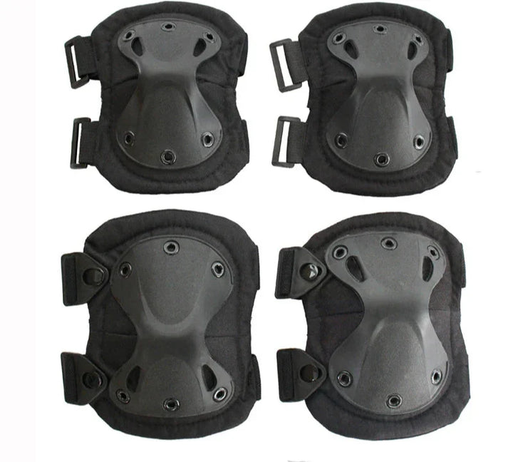 Full set of unisex tactical knee and elbow pads, essential protective gear for extreme sports