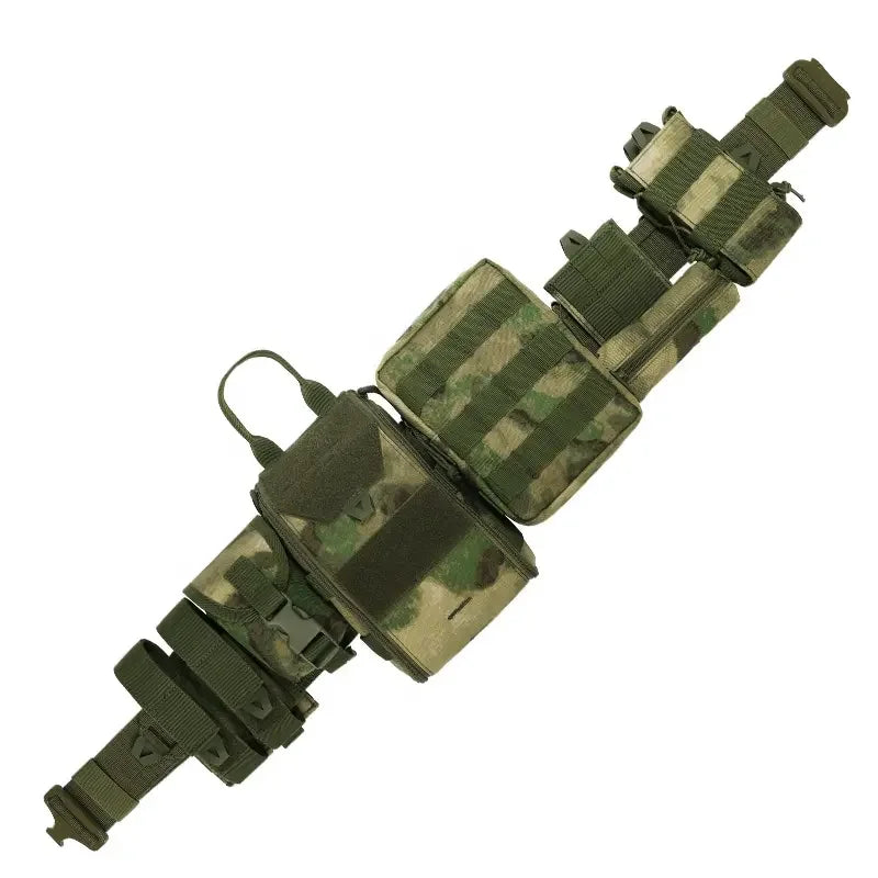 Unisex tactical combat belt with 8-in-1 Molle pouches, durable nylon webbing, adjustable, for outdoor use