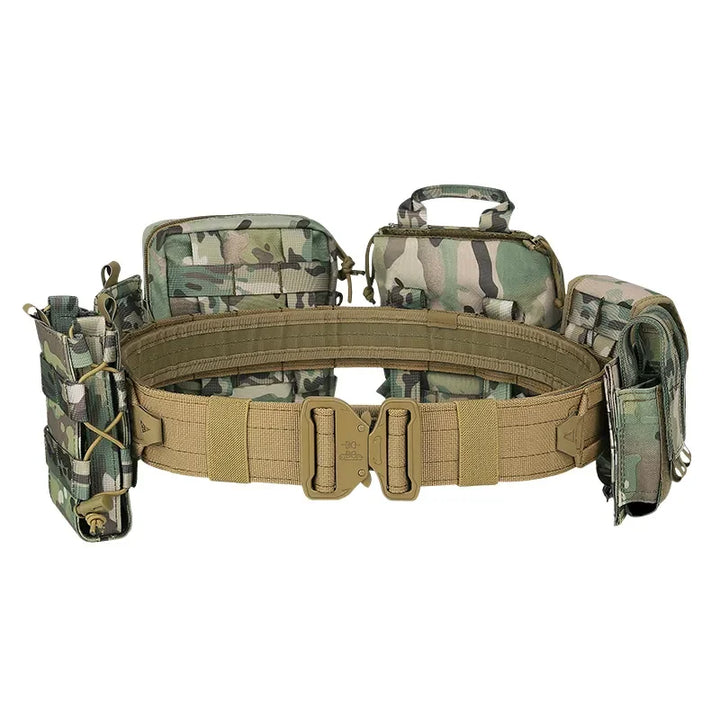 High-quality tactical belt featuring robust nylon, adjustable fit, and 8-in-1 Molle pouches for versatile use