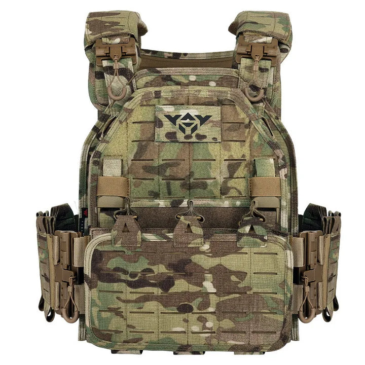 Unisex tactical combat vest with MOLLE, adjustable, quick release plate carrier in black