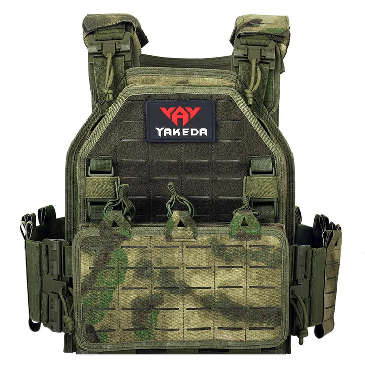 Detailed stitching on a durable tactical vest, adjustable plate carrier for rugged use