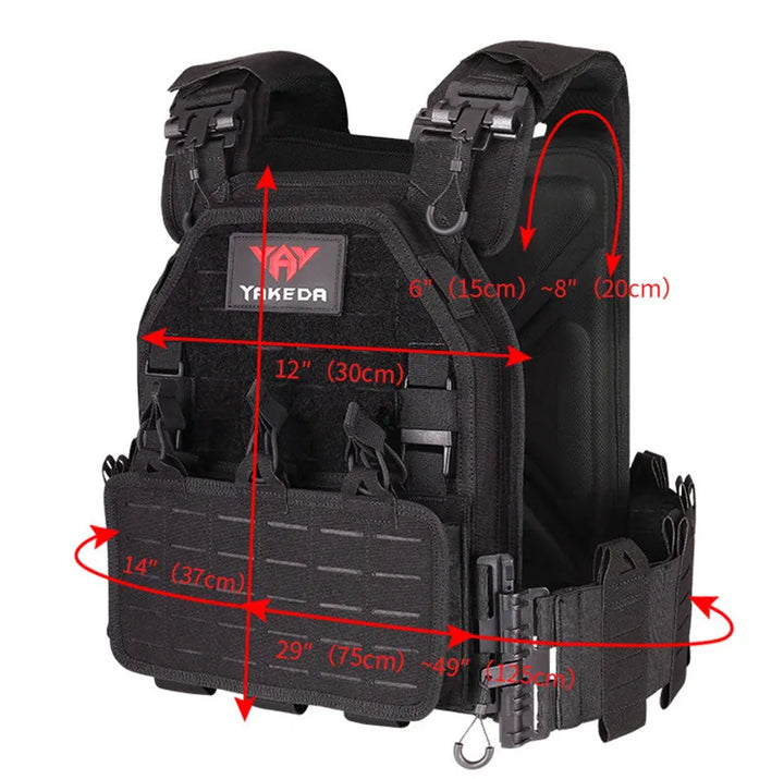 Close-up of quick release buckle on a tactical vest, durable plate carrier system