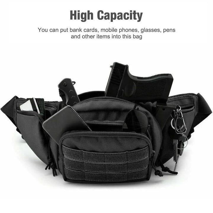 Unisex concealed carry waist pack featuring a quick-release buckle for easy donning and doffing
