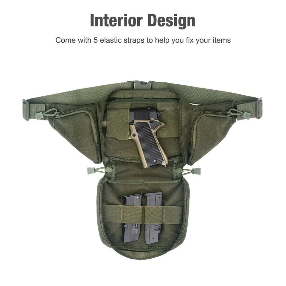 Side view of a molle compatible waist pack, perfect for adding extra outdoor gear pouches