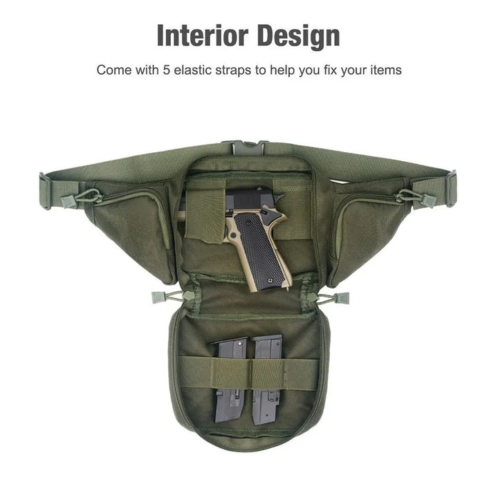 Side view of a molle compatible waist pack, perfect for adding extra outdoor gear pouches
