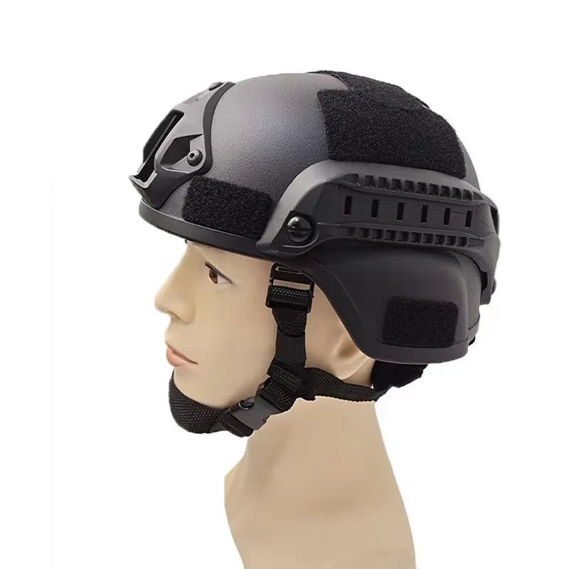 Unisex tactical FAST helmet in tan, ideal for airsoft and paintball head protection.