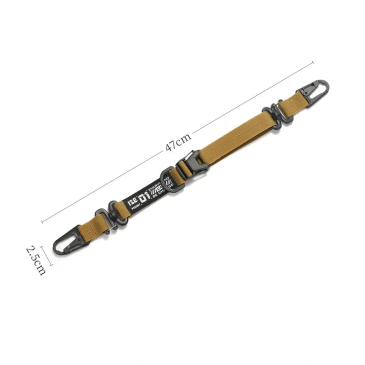 Outdoor shot of tactical gear strap hook clip attached to a tent, multi-purpose camping accessory