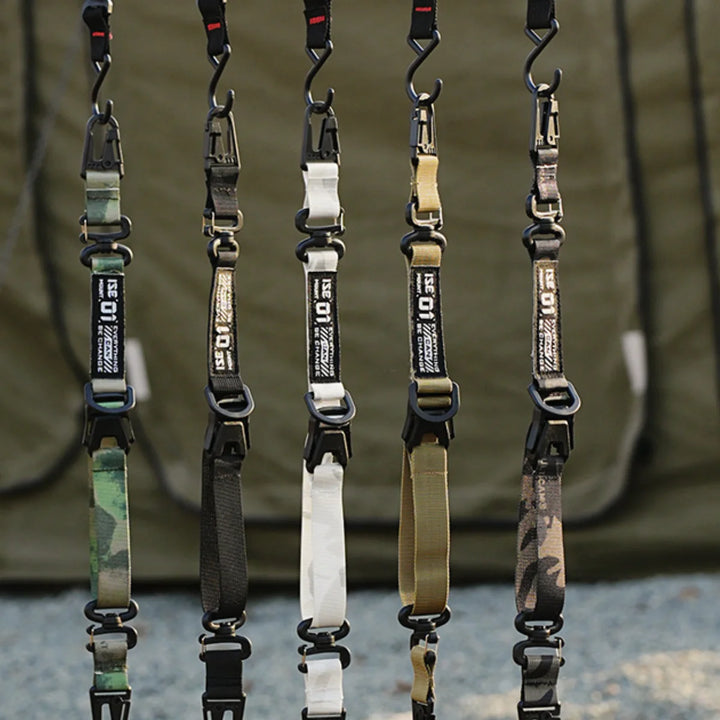 Durable nylon tactical strap hook clip attached to backpack for gear organization
