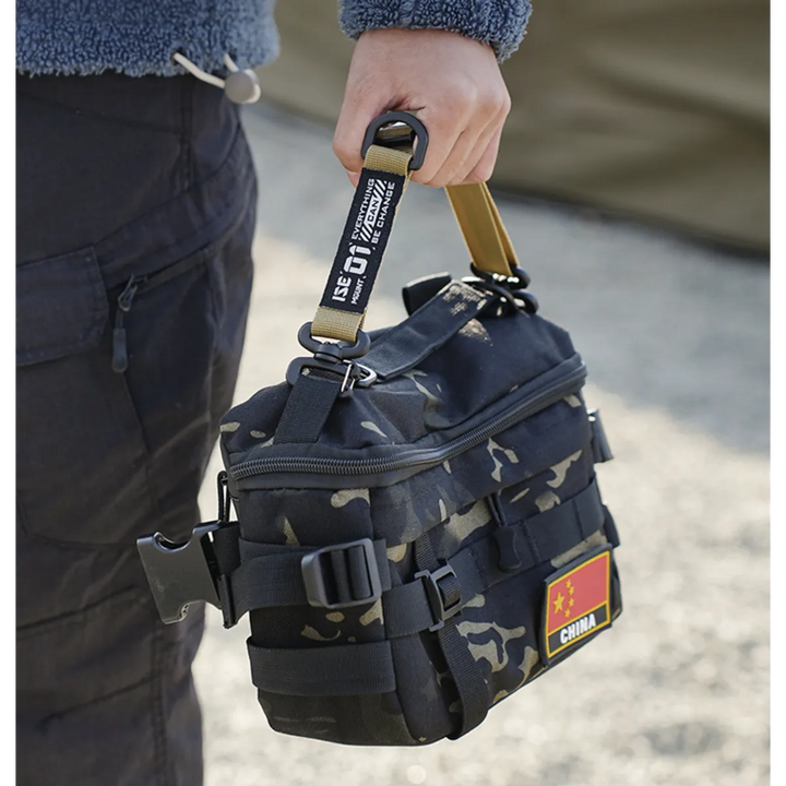 Close-up of tactical utility clip, robust design for secure gear organization and outdoor use