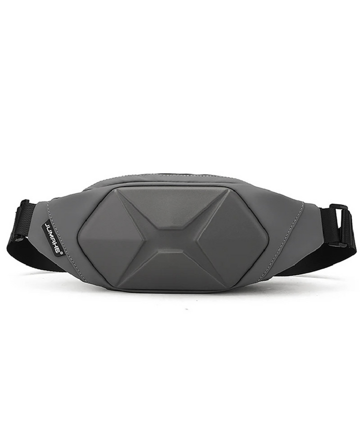 Black tactical hard shell crossbody bag with adjustable strap, ideal for travel & security.