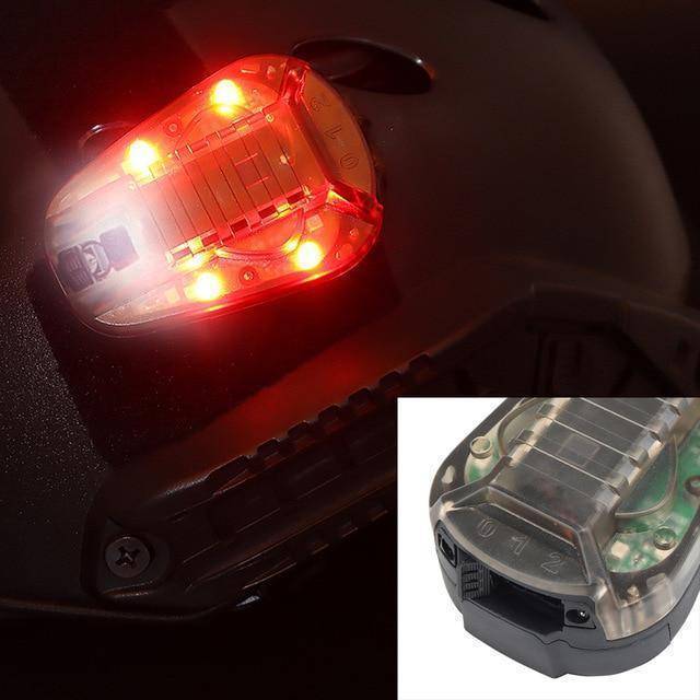 Compact outdoor equipment: tactical helmet strobe light, ideal for camping gear and survival.