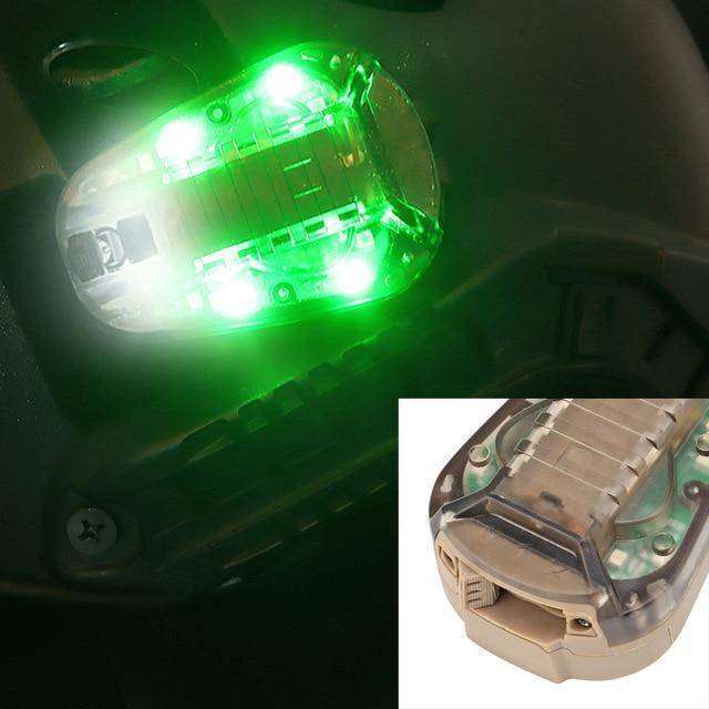 Survival gear essential: helmet strobe light, waterproof with high visibility for tactical use.