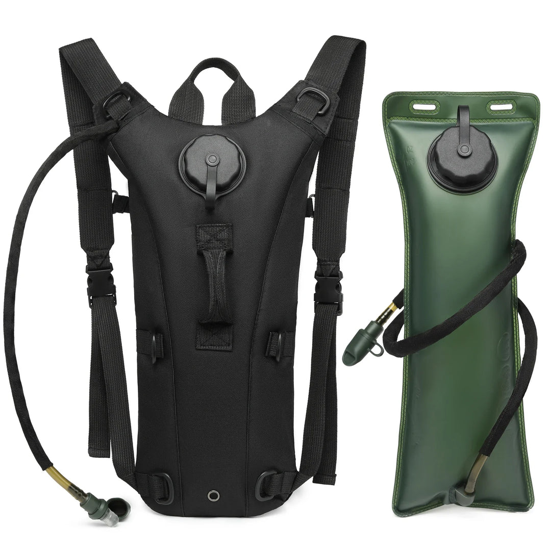 Waterproof tactical hydration backpack with a sealed 3L bladder, essential outdoor gear for all weather