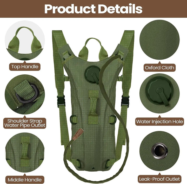 Adjustable chest and waist straps of the unisex tactical hydration backpack for secure fit