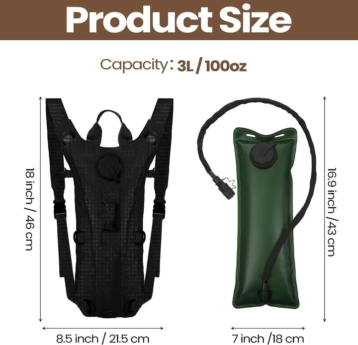 Versatile tactical backpack with 3L hydration bladder, suitable for hiking and biking
