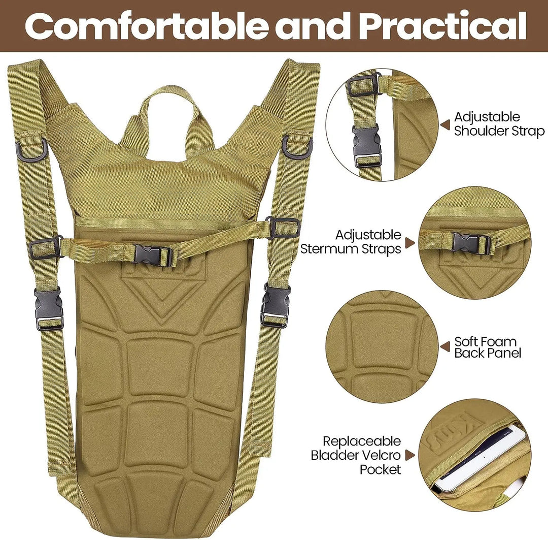 Compact sports pack: tactical hydration backpack with 3-liter water bladder