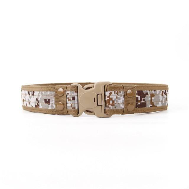 Camouflage tactical military belt, featuring a quick-release buckle for secure outdoor wear