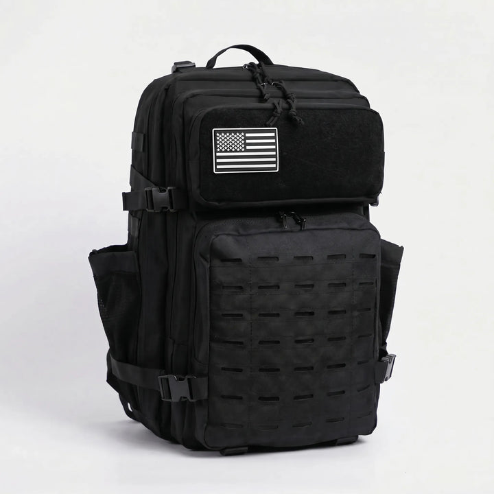 Durable tactical MOLLE backpack with large capacity, ideal for travel, gym, or outdoor adventures. Unisex hiking bag.