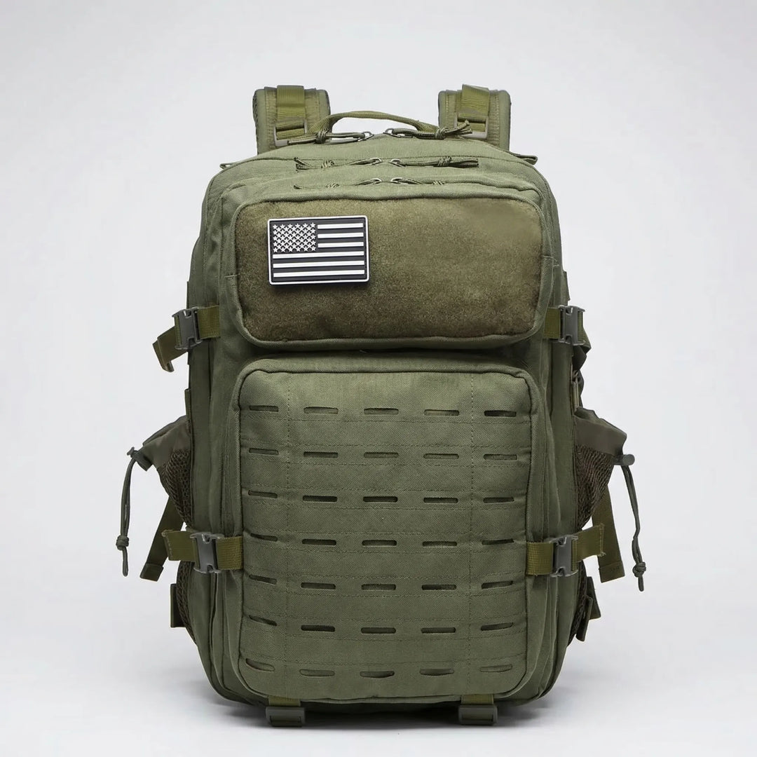Adventure-ready large capacity tactical MOLLE backpack. Durable unisex hiking bag & travel rucksack for outdoor gear.