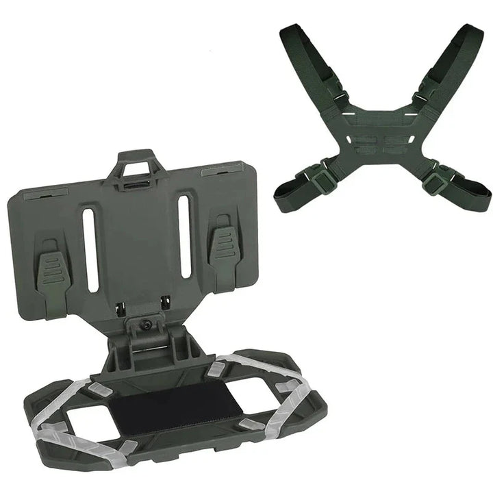 Robust tactical MOLLE phone holder chest mount, ideal for navigation tools