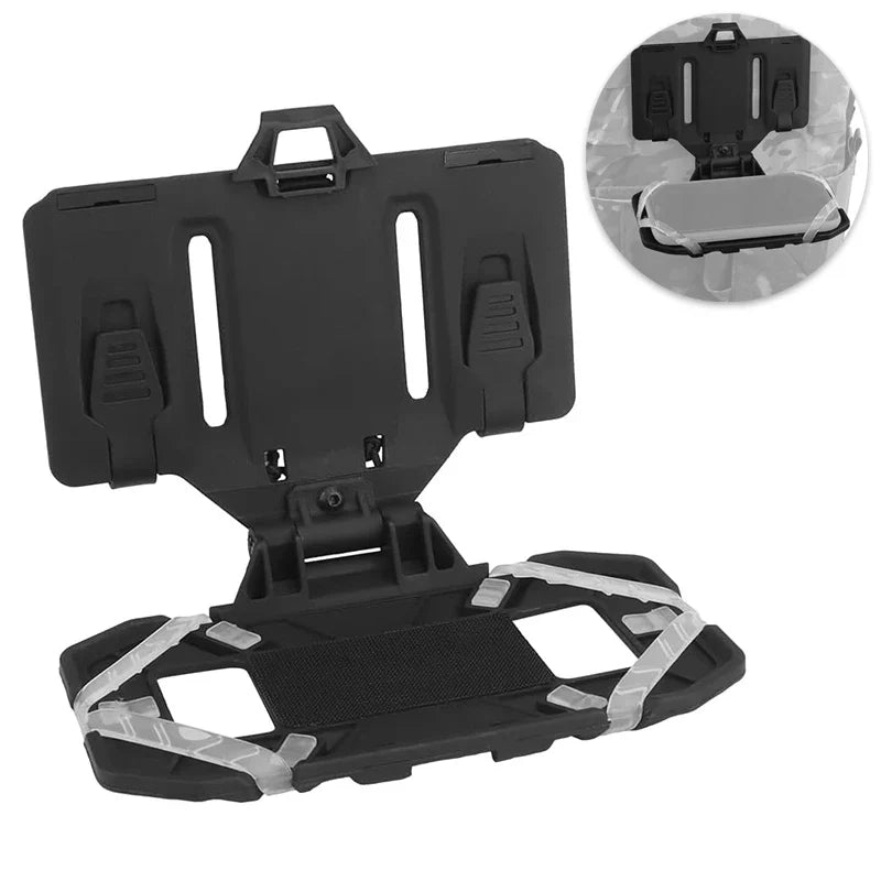 Side view of MOLLE chest mount phone holder, durable outdoor gear accessory