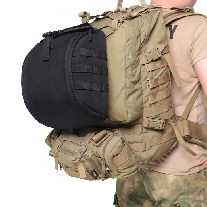 Waterproof tactical helmet carrier with MOLLE compatibility, perfect for motorcycle accessories and gear storage