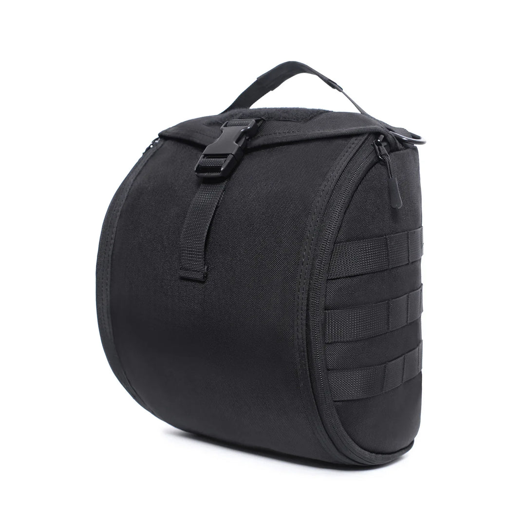 Front view of the unisex tactical helmet bag, showcasing MOLLE webbing for additional gear attachment