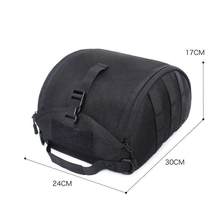 Close-up of the durable nylon fabric and reinforced stitching on the tactical MOLLE helmet bag
