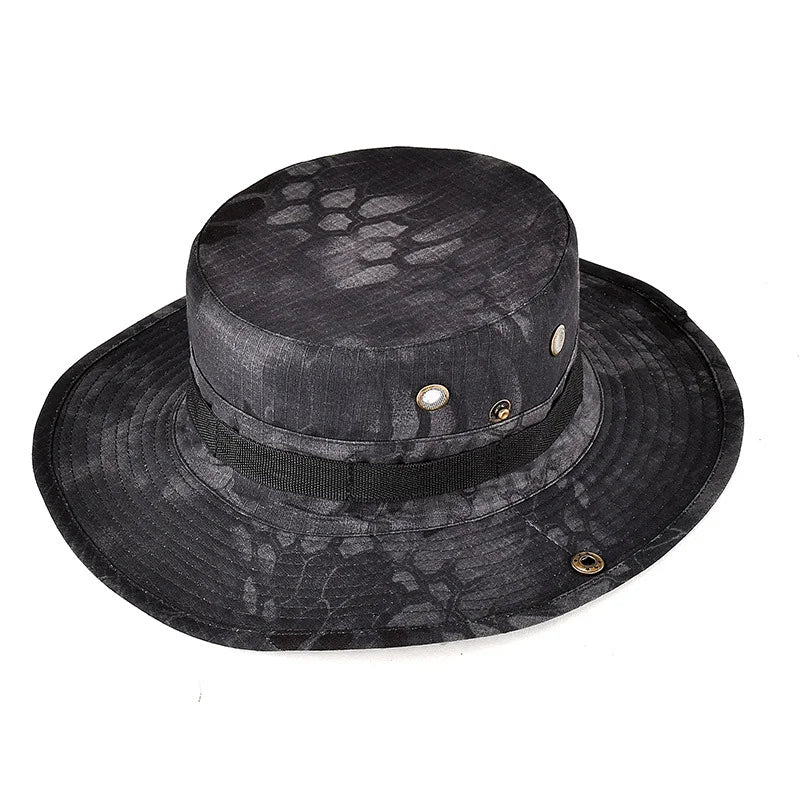 Group of tactical boonie hats in various colors, essential headwear for adventurers