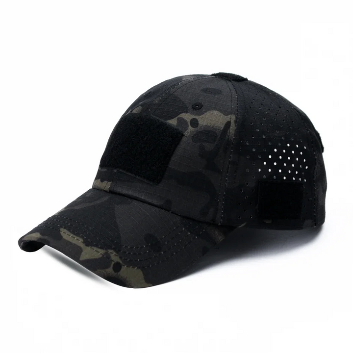 Unisex adventure gear: a tactical outdoor cap with ripstop fabric and sunglass slot for ultimate performance & sun protection.
