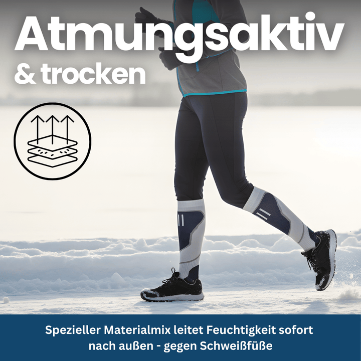 Close-up of thermal winter sports socks, showing soft, warm fabric and reinforced heel for durability.