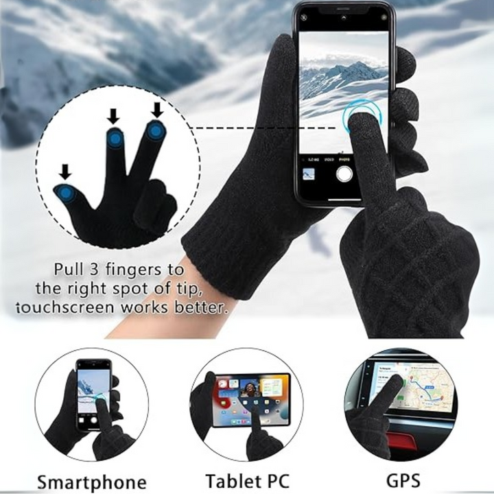 Multi-color 2-pack of unisex thermal knitted touchscreen gloves for ultimate winter warmth and style.