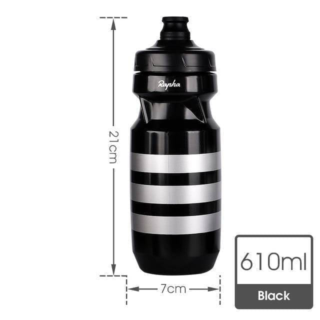 Close-up of a leak-proof cycling water bottle, 610ml, showing secure cap and design