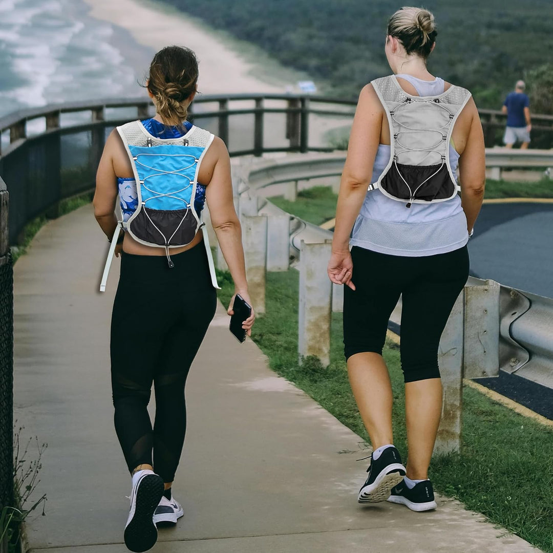 Adjustable fit hydration vest with 2L water bladder, perfect for long-distance hiking gear.
