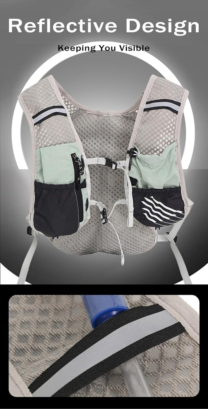 Performance trail running vest, lightweight & adjustable, includes 2L water bladder.